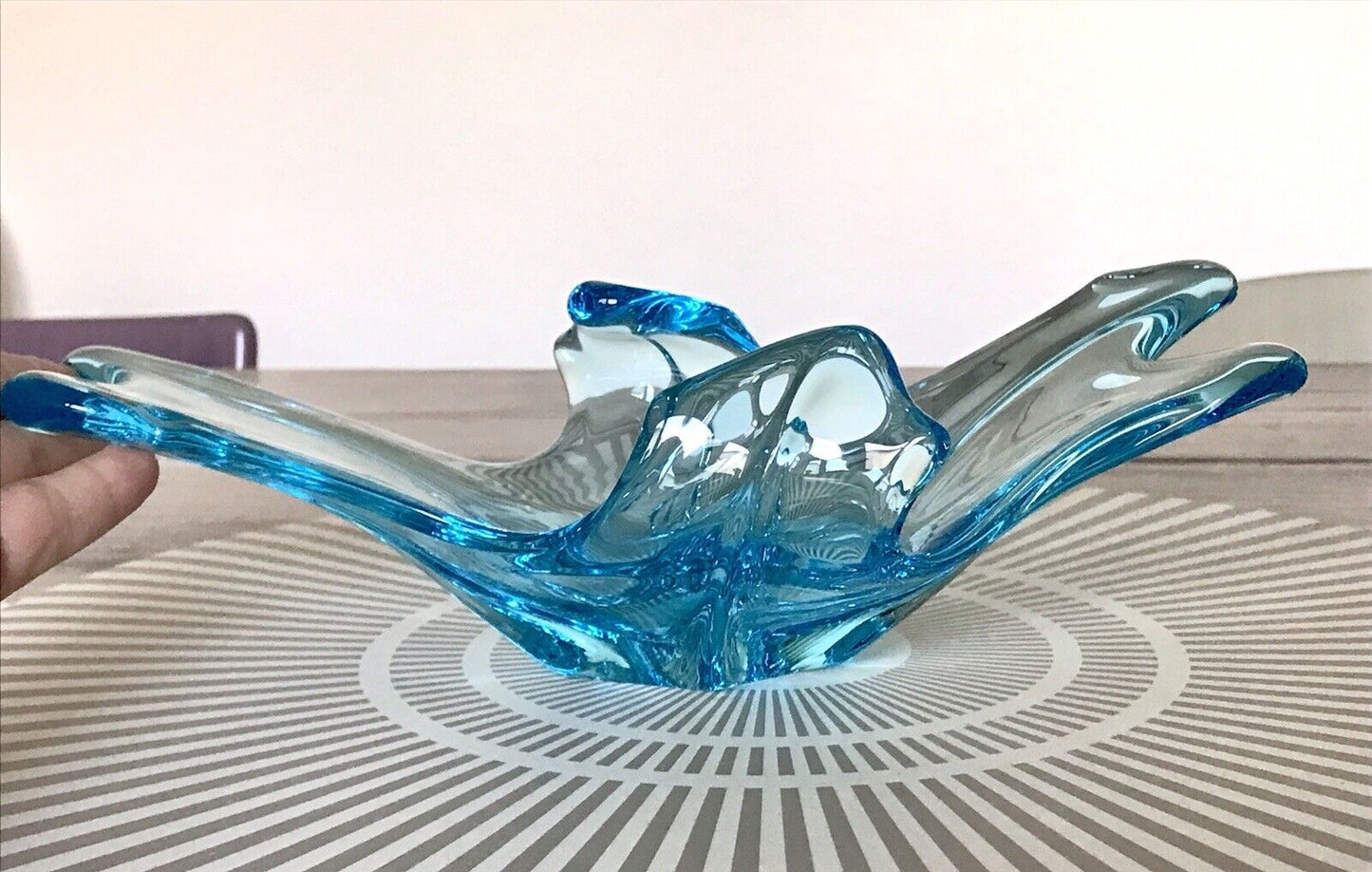 Murano 60er 70er Jahre Schale Glas Schön zipfelig türkis blau