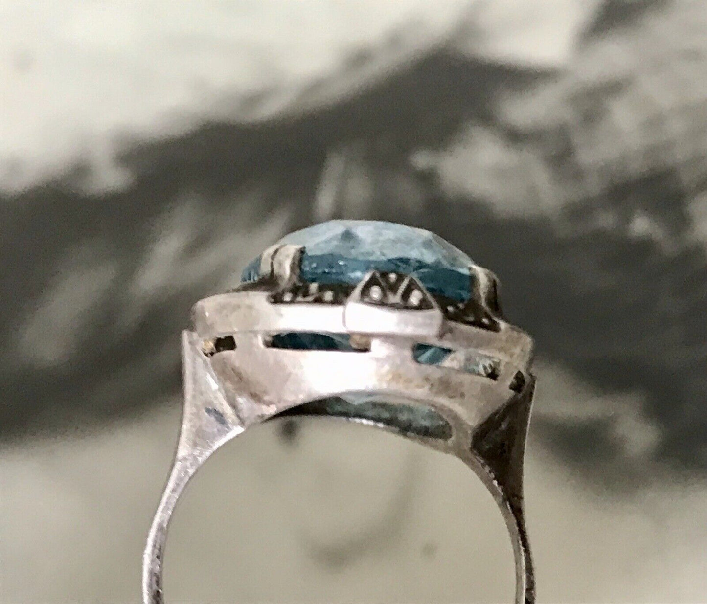 Antik Art Déco Edel blauer Stein DAMEN RING Silber 835 Super Design Gr.53 16,8