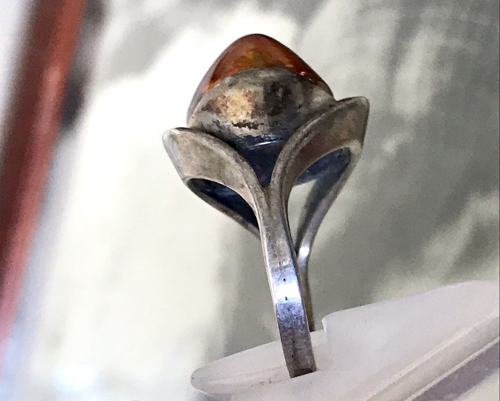 Alt Antik Vintage Edel Bernstein DAMEN RING Silber Super Design! Gr.56 57 WOW!