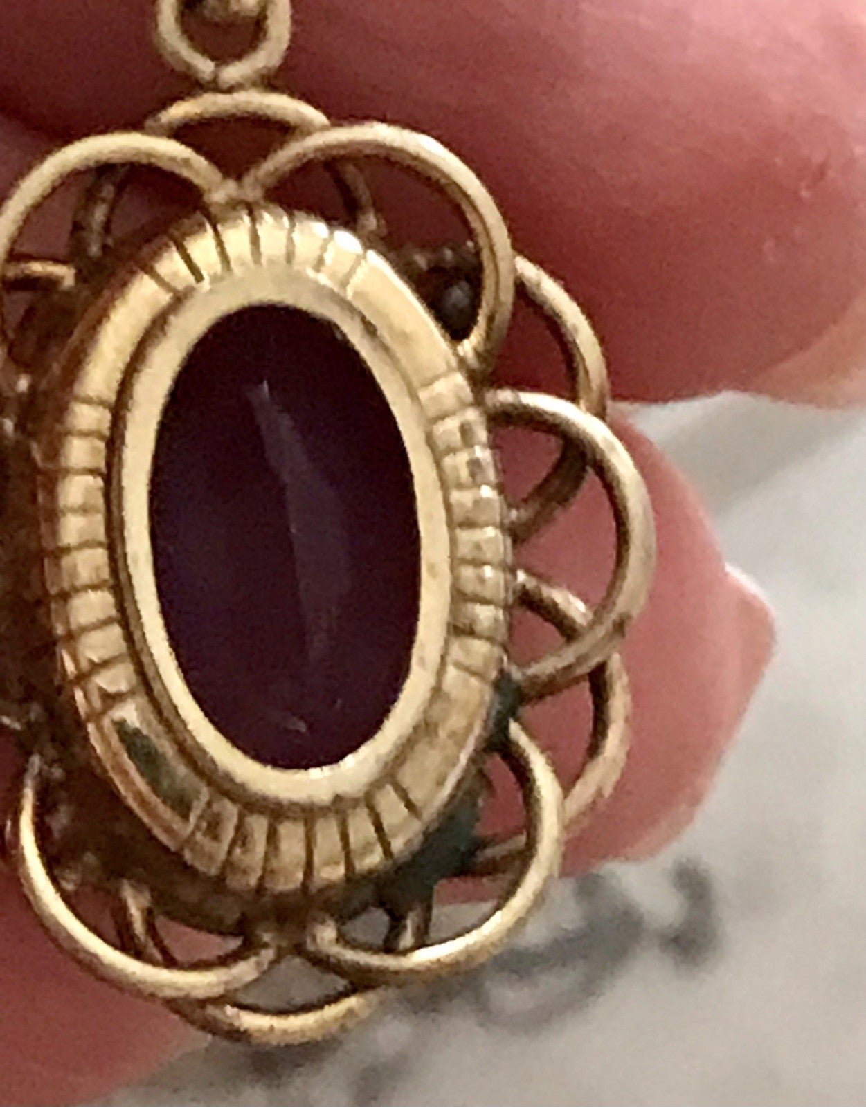 Alt Vintage Edel Kette & Anhänger lila Stein Amethyst? vergoldet Amerik. Doublè