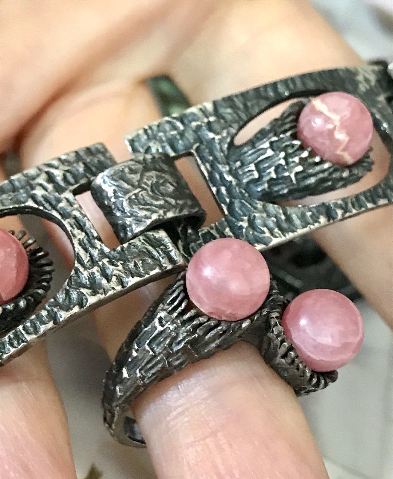Vintage Schmuck Set 60er Designer Armband Ring Modernist 925 Silber Rosenquarz
