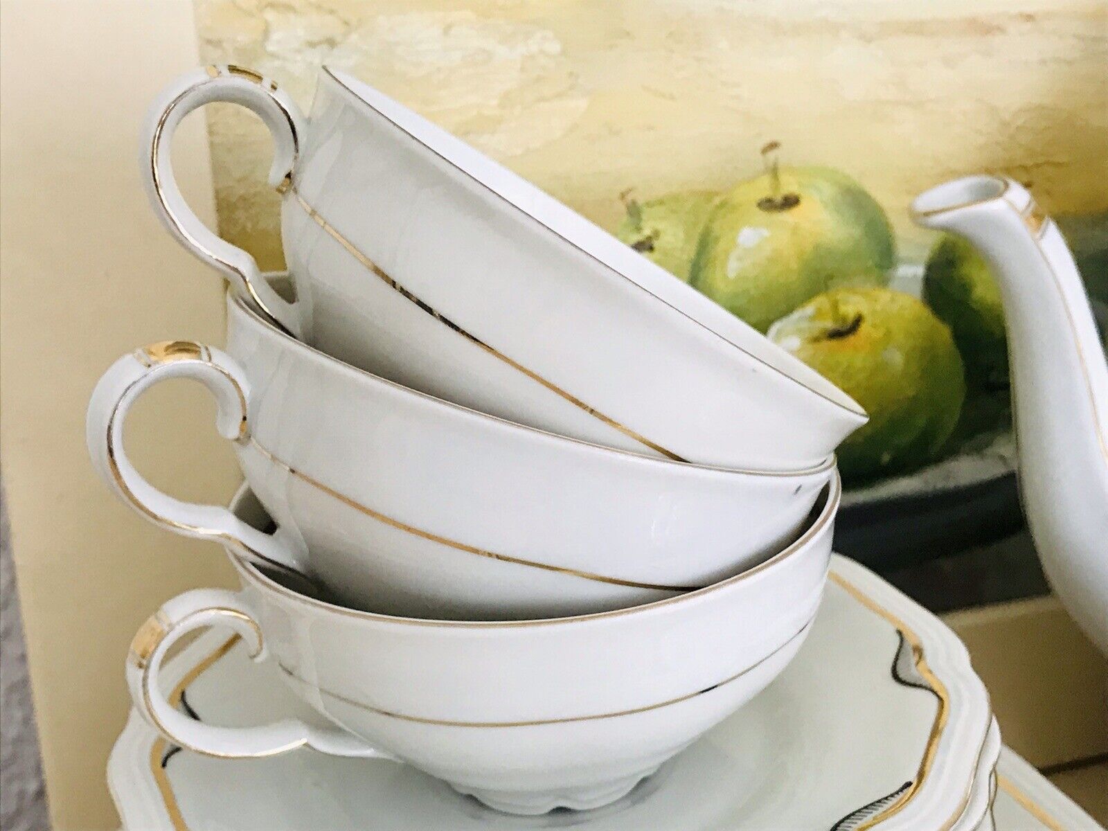 Antik Art Déco Porzellan Kaffeeservice 10 Pers. ivory schwarz gold