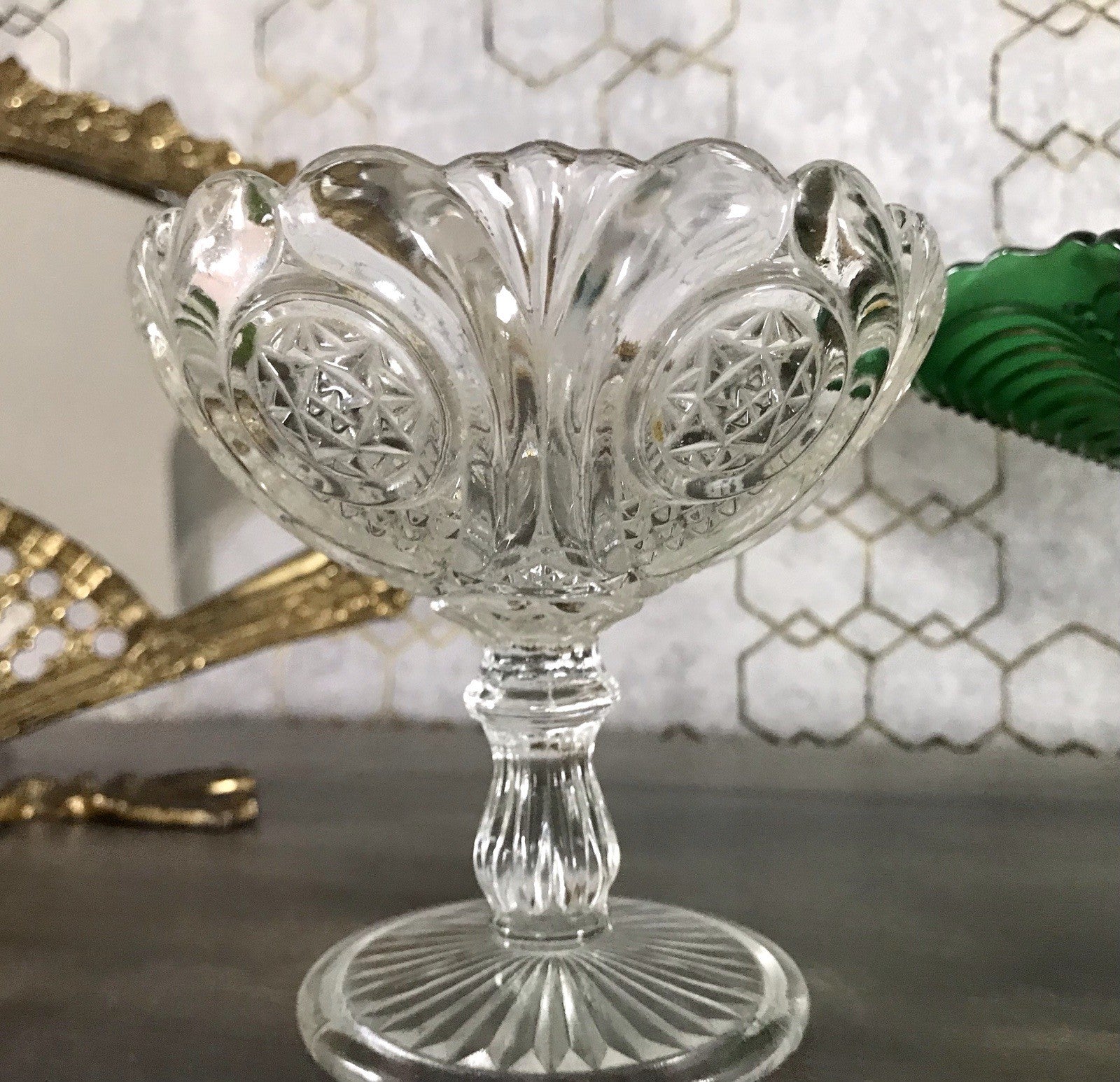 Antik Jugendstil Art Déco Pressglas Glas Fußschale Schale Zuckerschale