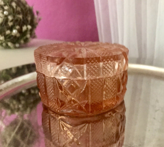 Antik Art Déco Dose Deckeldose Zierdose Pressglas Rosalin rosa Glas