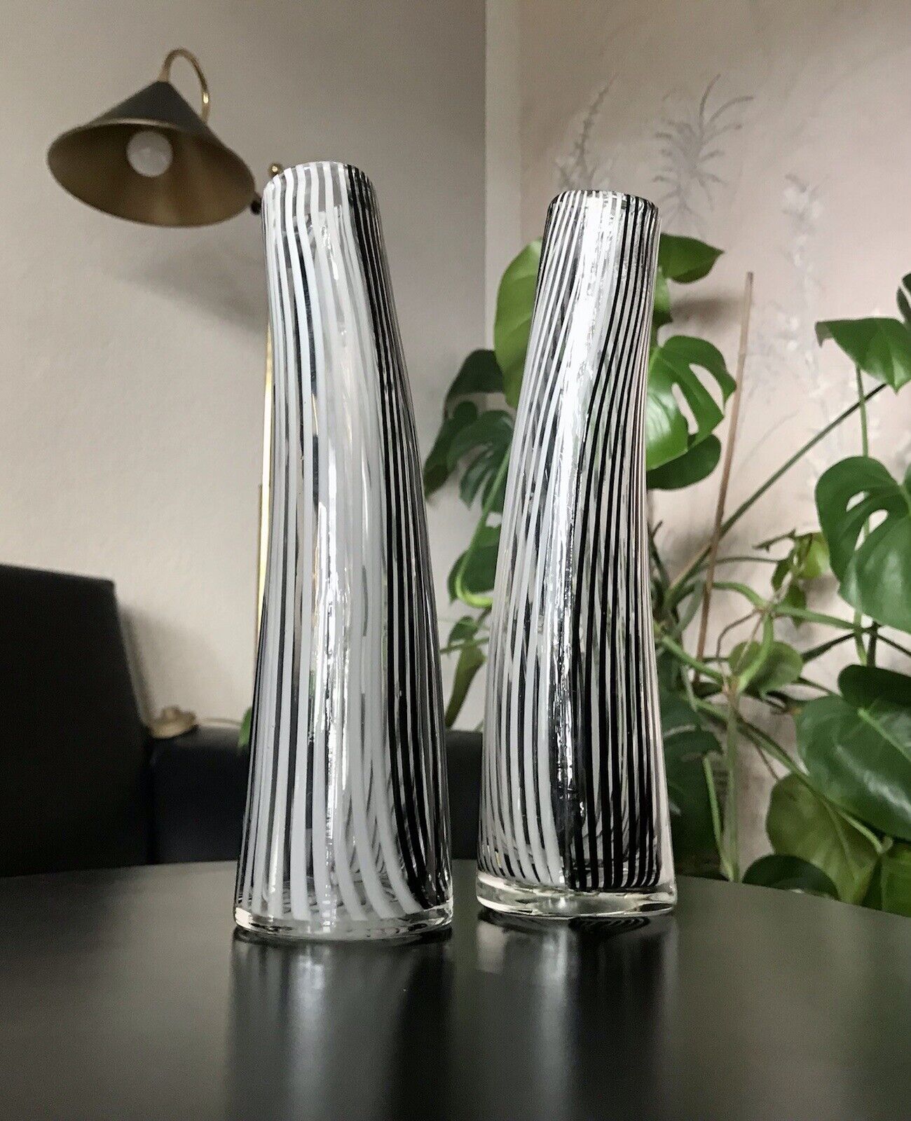 Vintage 3x Dino Martens Vase Glasvase Bianca Nero Streifen Glaskunst Murano