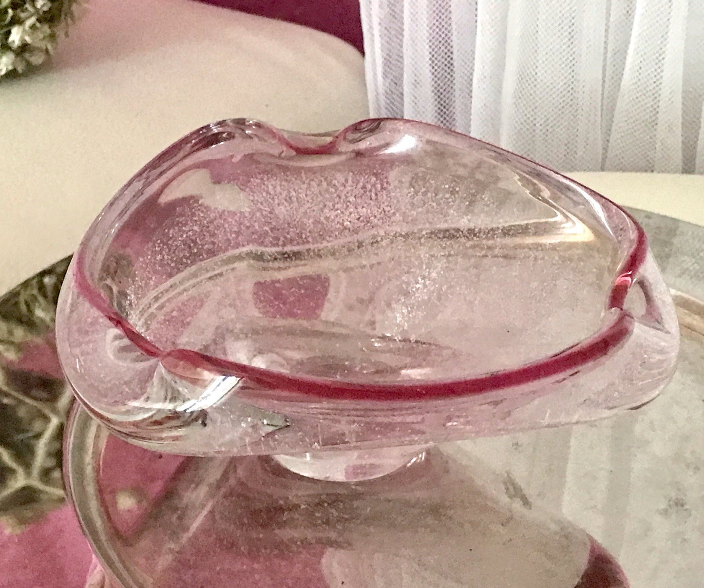 Murano 60er 70er Jahre Schale Glas rosa rot So Schön! Schaum Luftblasen