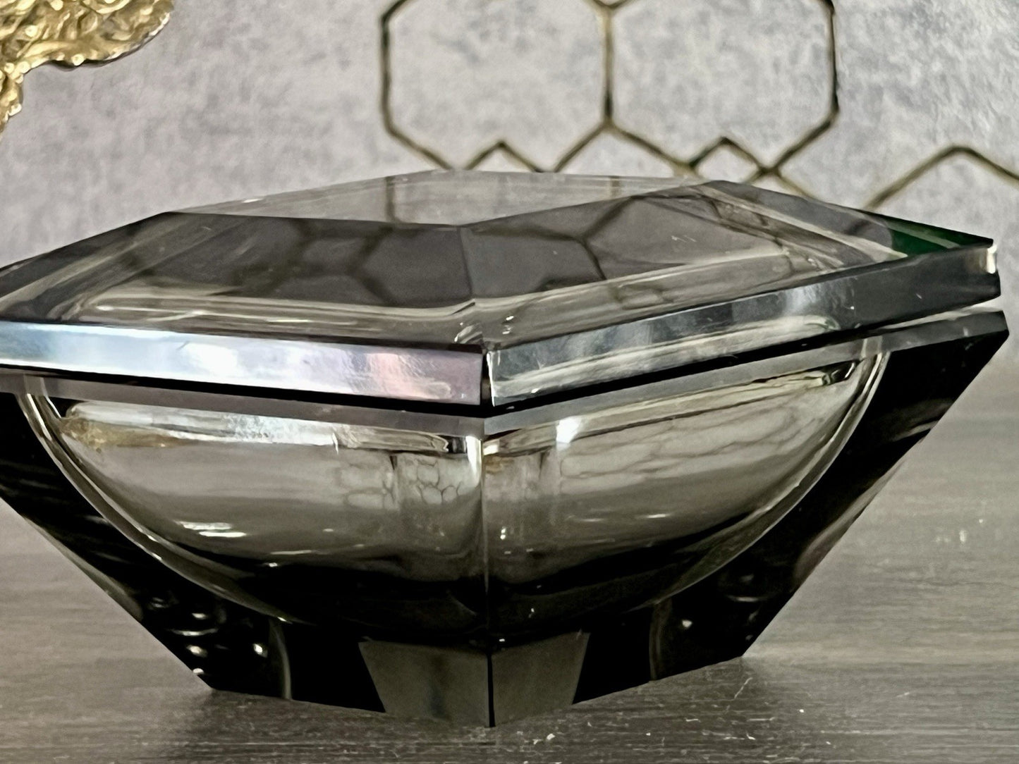 EDEL Art Déco antik Glasdose Kristallglas Frisiertisch Dose grau Schliff