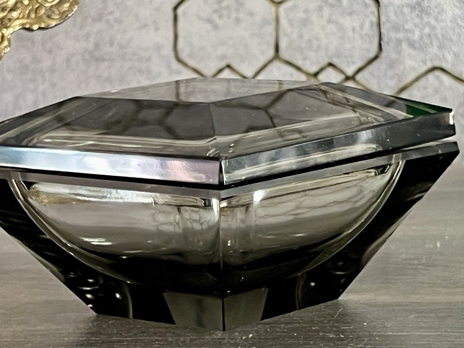 EDEL Art Déco antik Glasdose Kristallglas Frisiertisch Dose grau Schliff