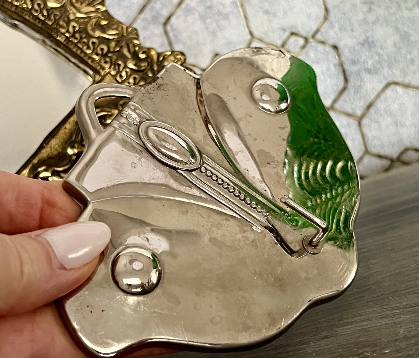 Antik Jugendstil Haken Handtuchhaken Kleiderhaken Metall verchromt? vernickelt?