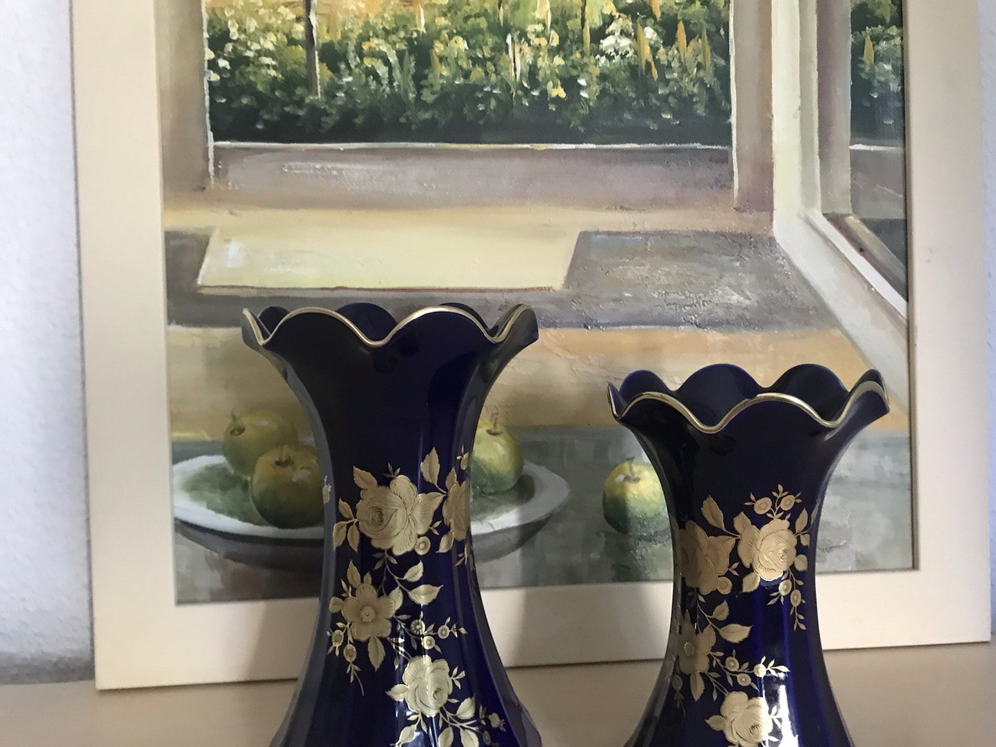 Vintage Alt 1 Porzellan Prunkvase Vase Echt Kobalt Golddekor