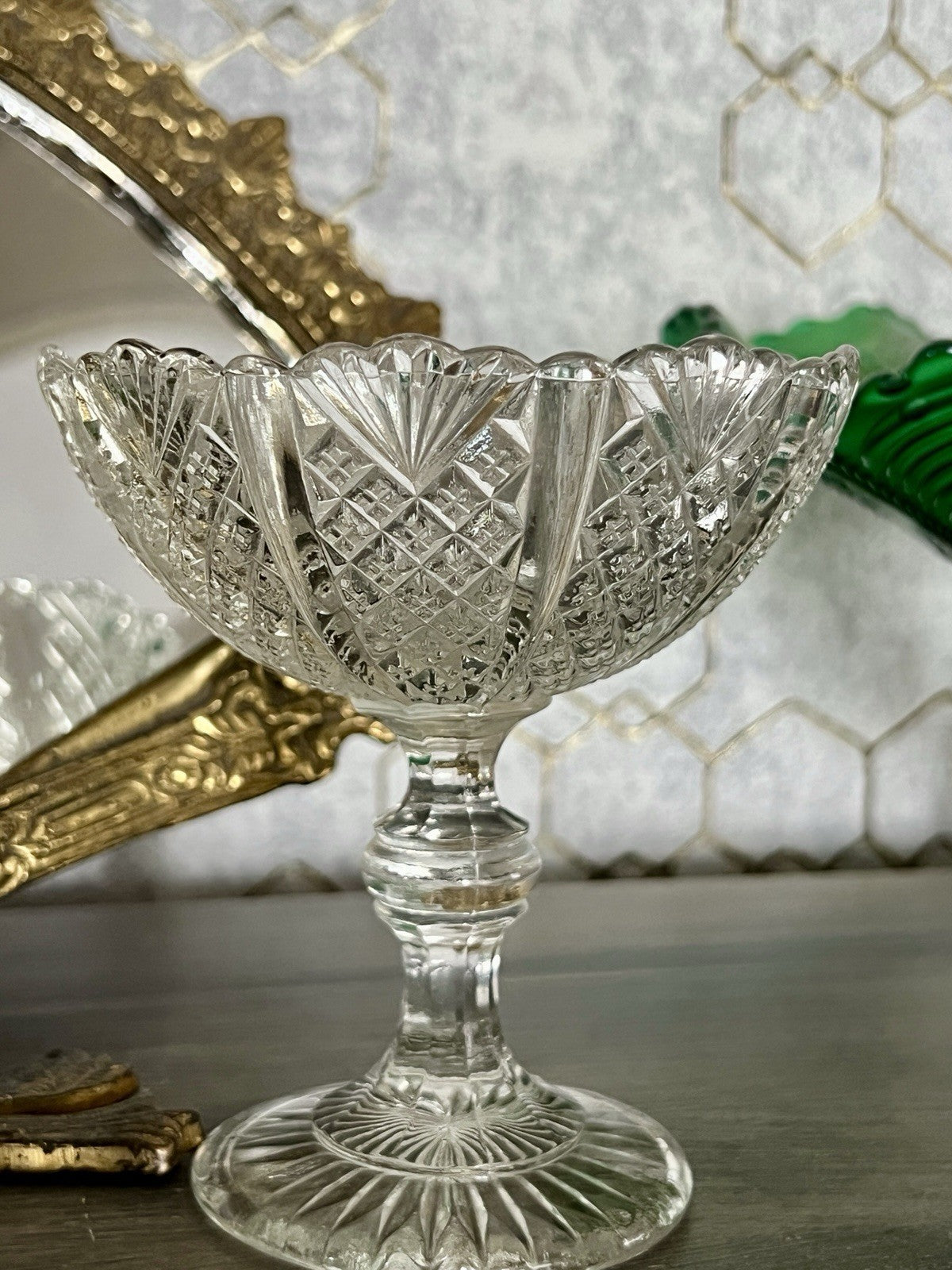 Antik Jugendstil Art Déco Pressglas Glas Fußschale Schale Zuckerschale