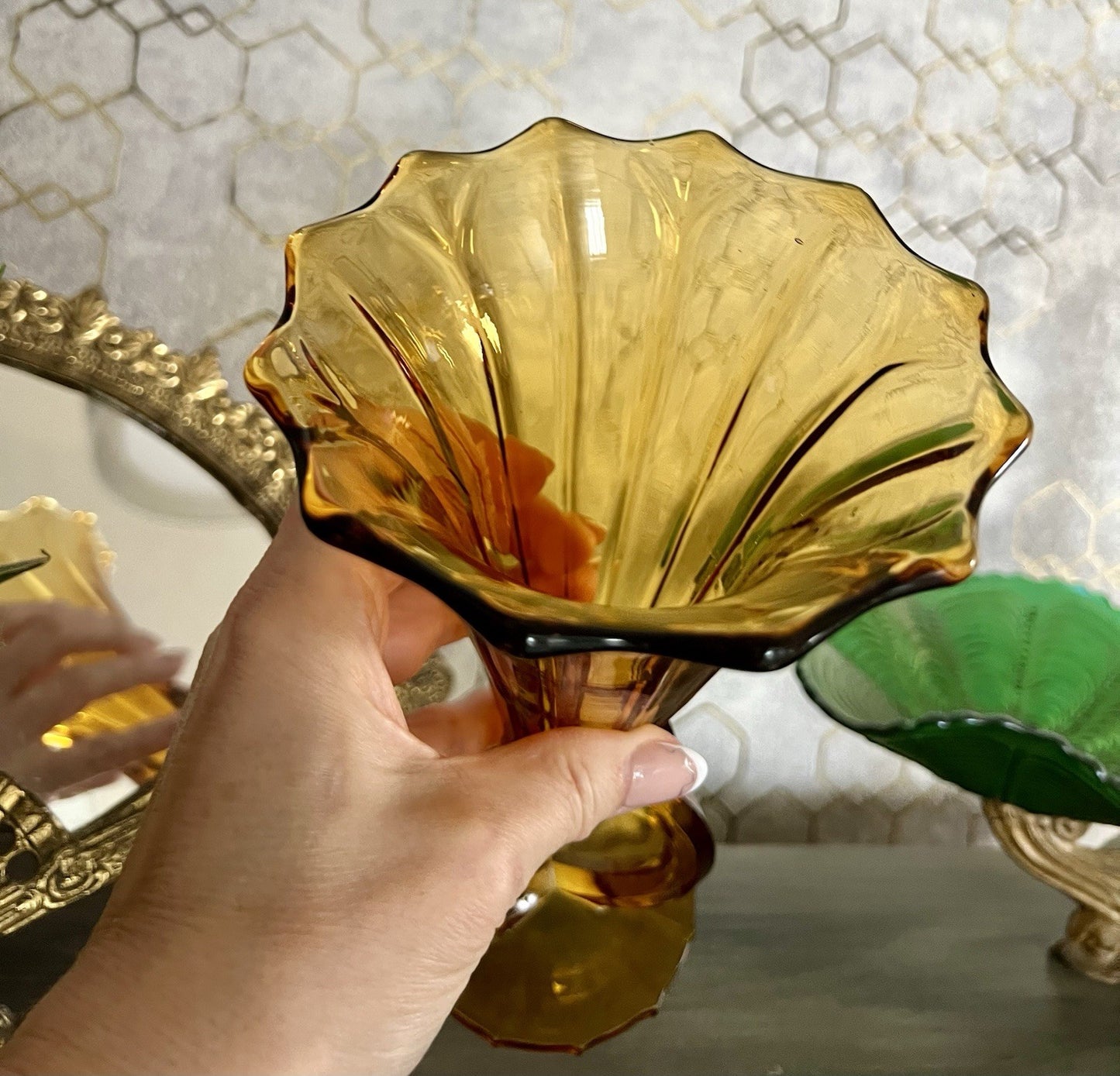 Art Déco 1 Vase Glasvase Pressglas Antik Bernstein Gelb Amber Glas Stölzle?