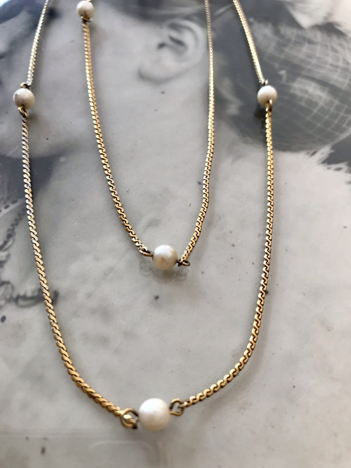 Antik lange Halskette 925 Silber vergoldet Collier Kette Perlen Zuchtperlen