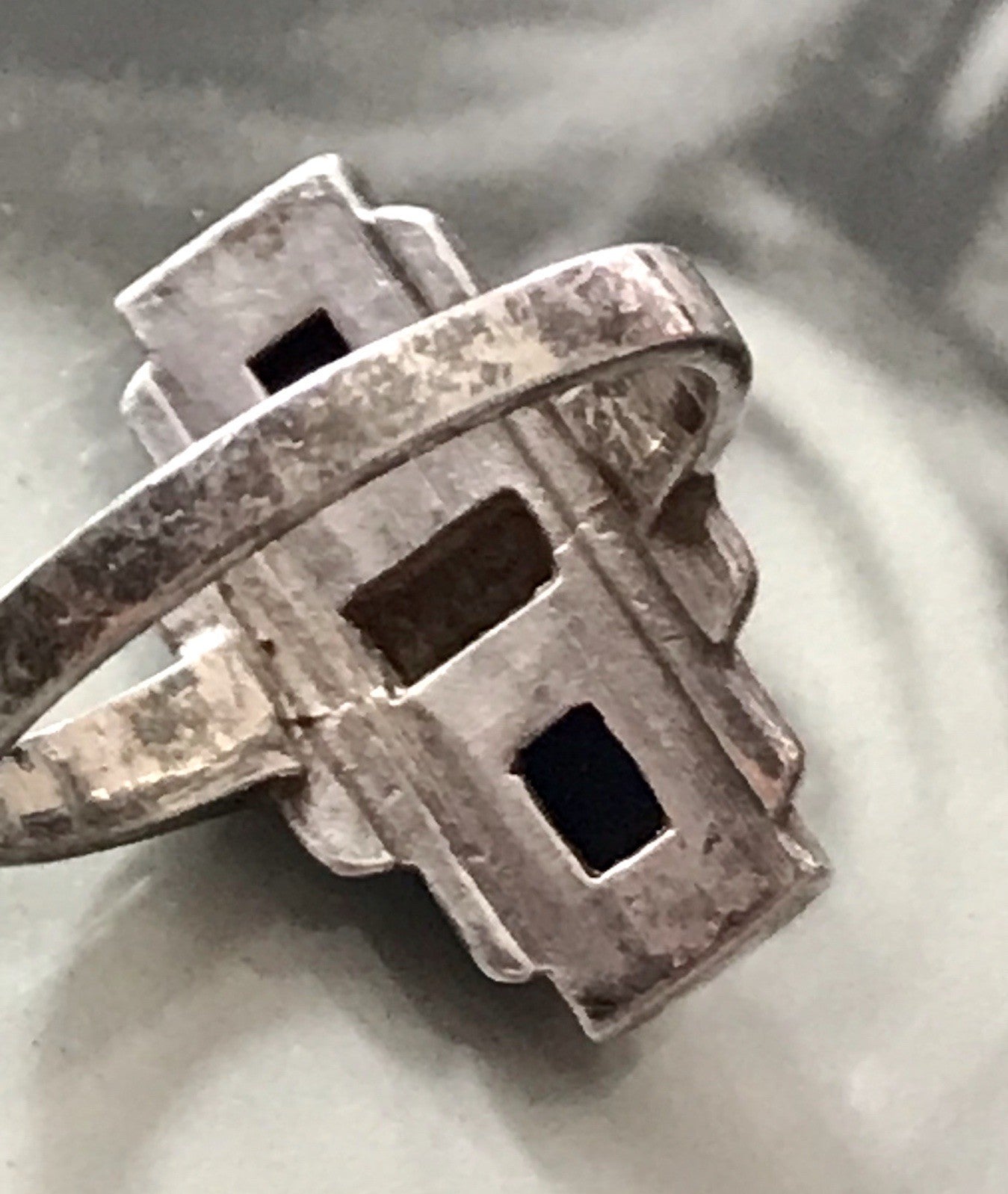 Antik Art Déco Damen Schiffchen Ring Onyx 925 Silber Gr.56 Markasite 18,1
