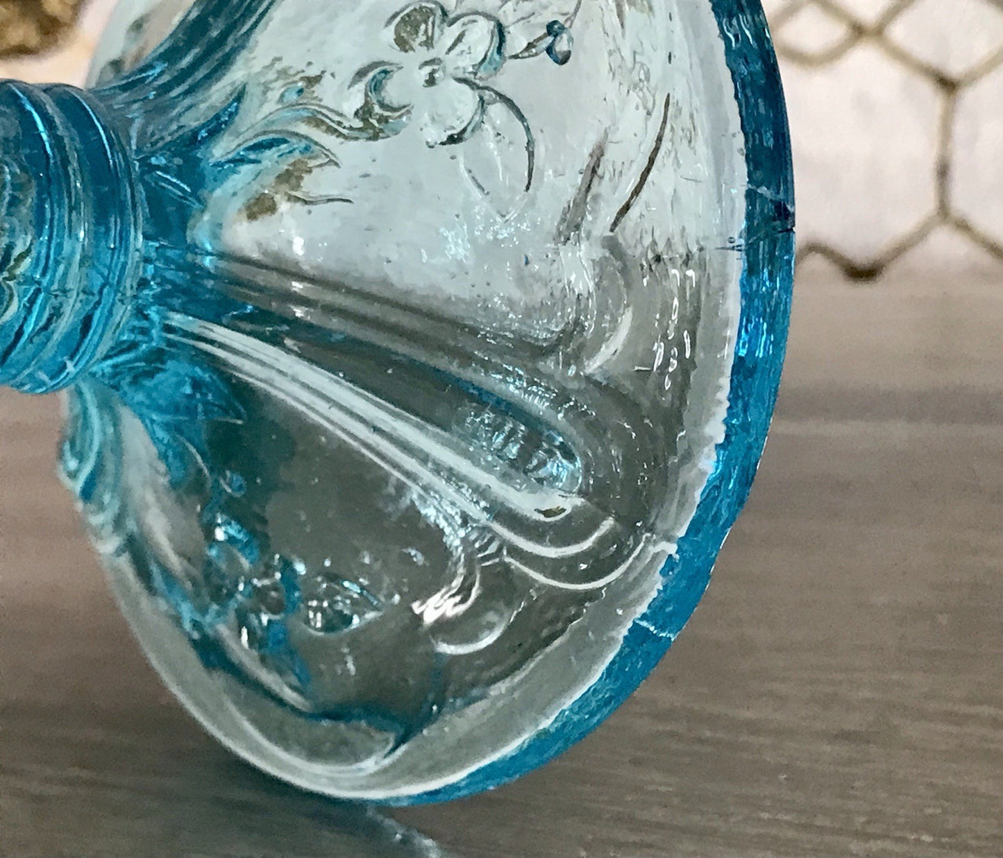 Antik Jugendstil Art Déco Pressglas Glas Fußschale Schale Zuckerschale Blau