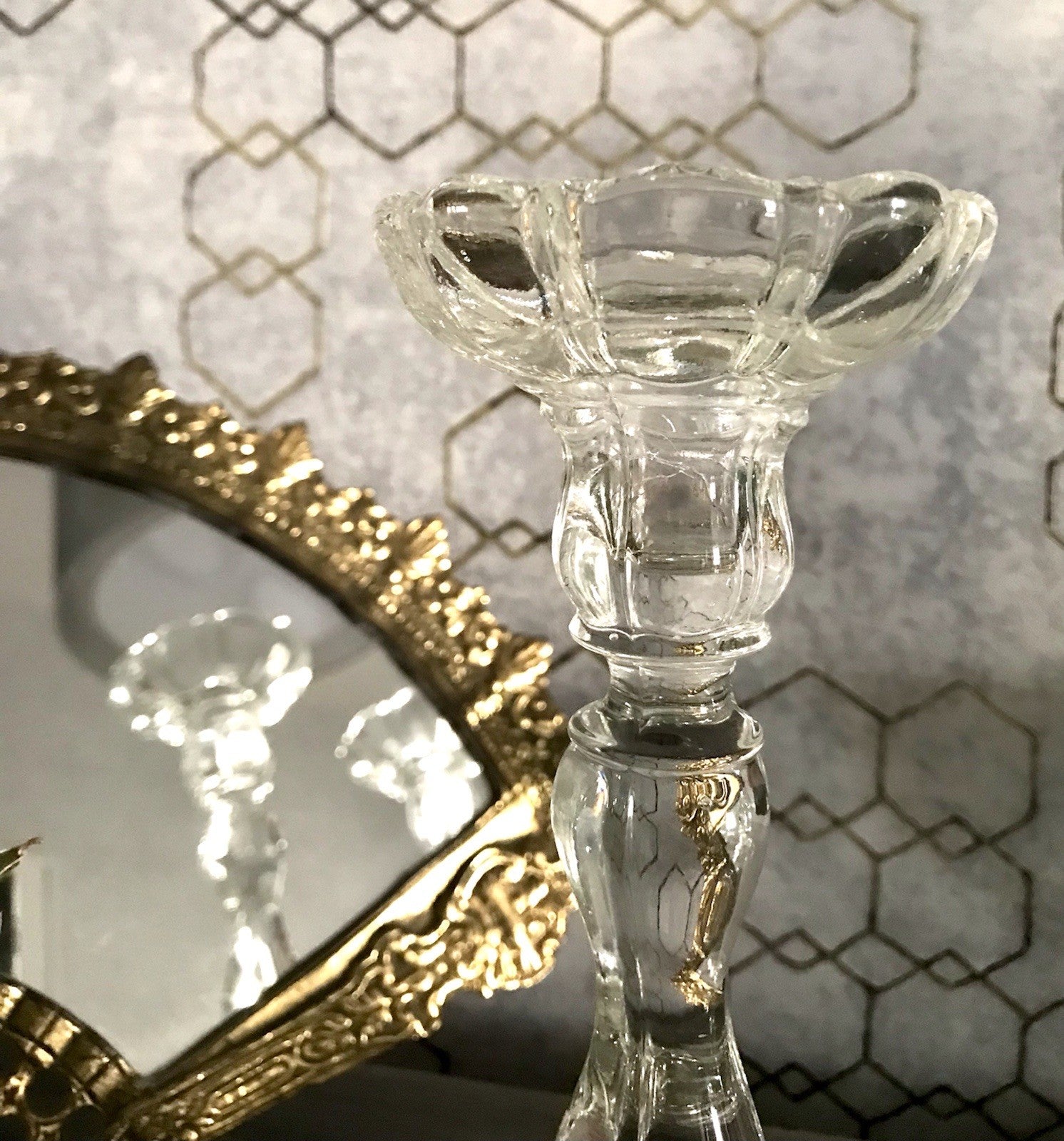 Antik Art Déco 2x Kerzenleuchter Leuchter Kerzenständer Pressglas Glas