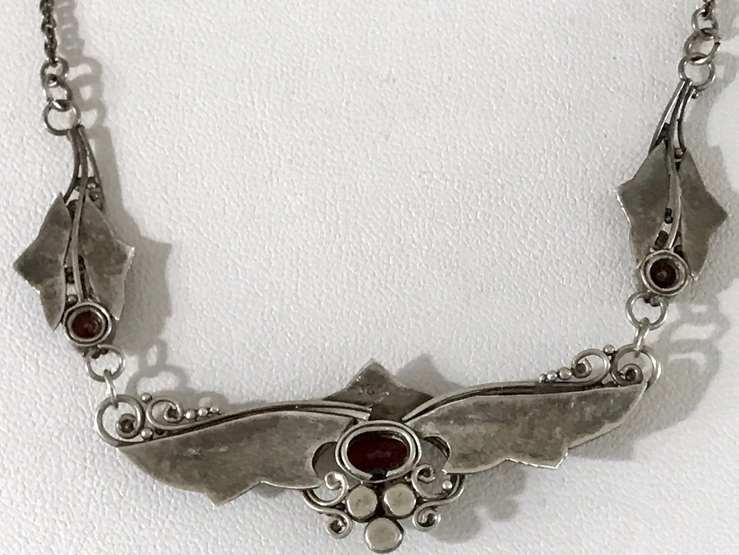Antik 925 Sterling Silber Collier Halskette Kette rote Steine Granate?