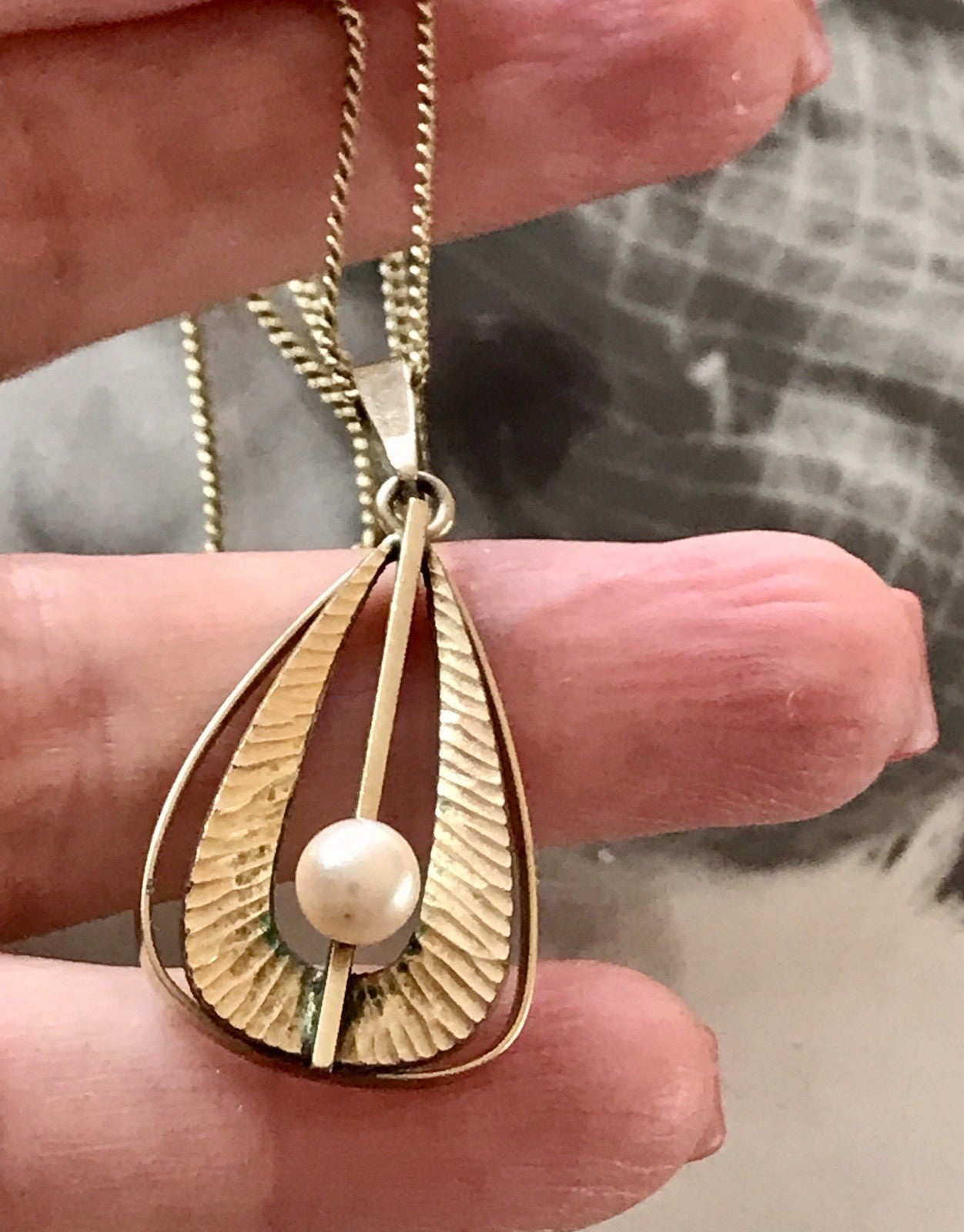 Vintage Designer Anhänger Perle Amerik. Doublè vergoldet