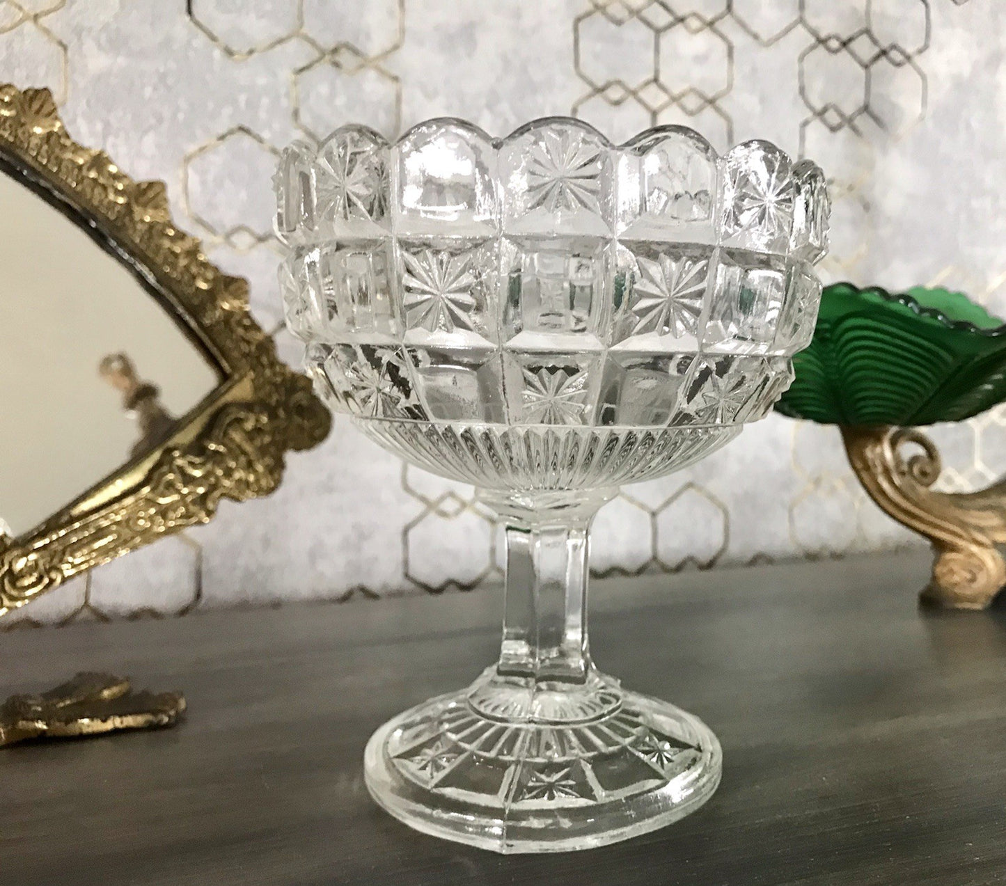 Antik Jugendstil Art Déco Pressglas Glas Fußschale Schale Zuckerschale