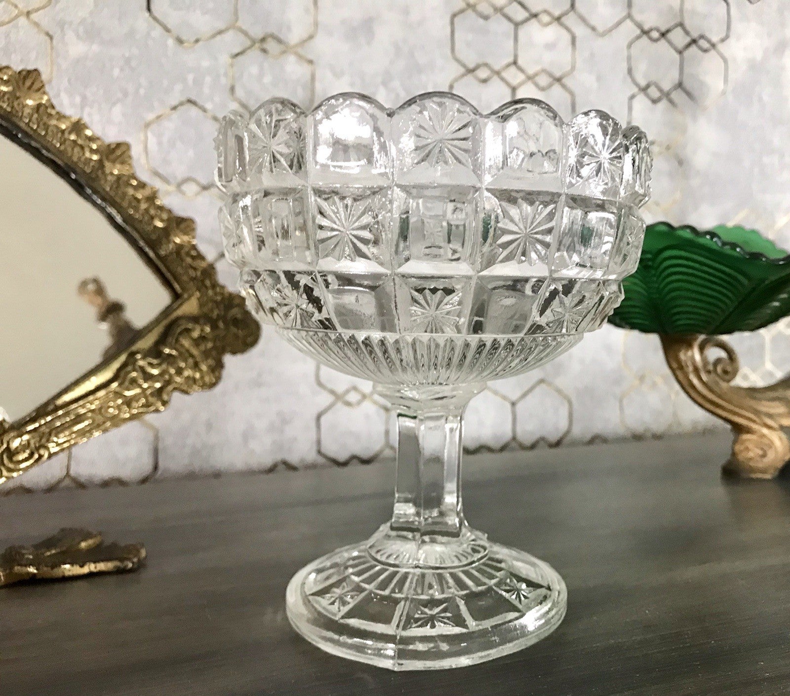 Antik Jugendstil Art Déco Pressglas Glas Fußschale Schale Zuckerschale