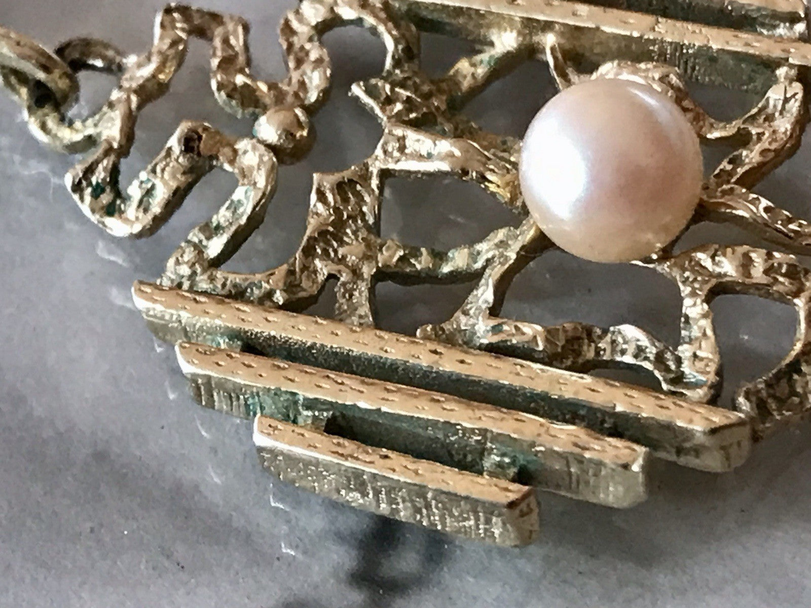Vintage Designer Anhänger Perle Amerik. Doublè vergoldet Brutalismus MCM TeKa
