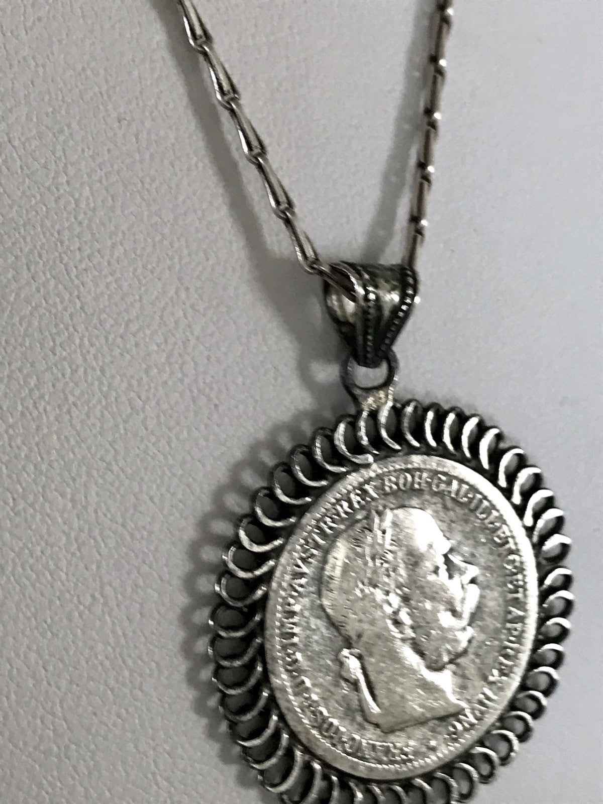 Antik Halskette Münze Kaiser Franz 1902 Anhänger Kettenanhänger Silber 835