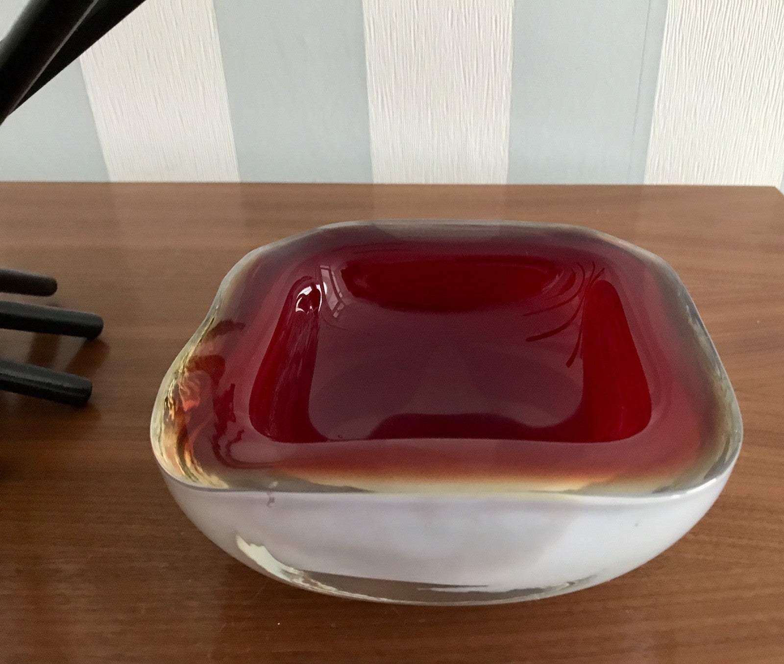 Vintage 60er Murano Glas Schale Barovier? Rot weiß gelb edel