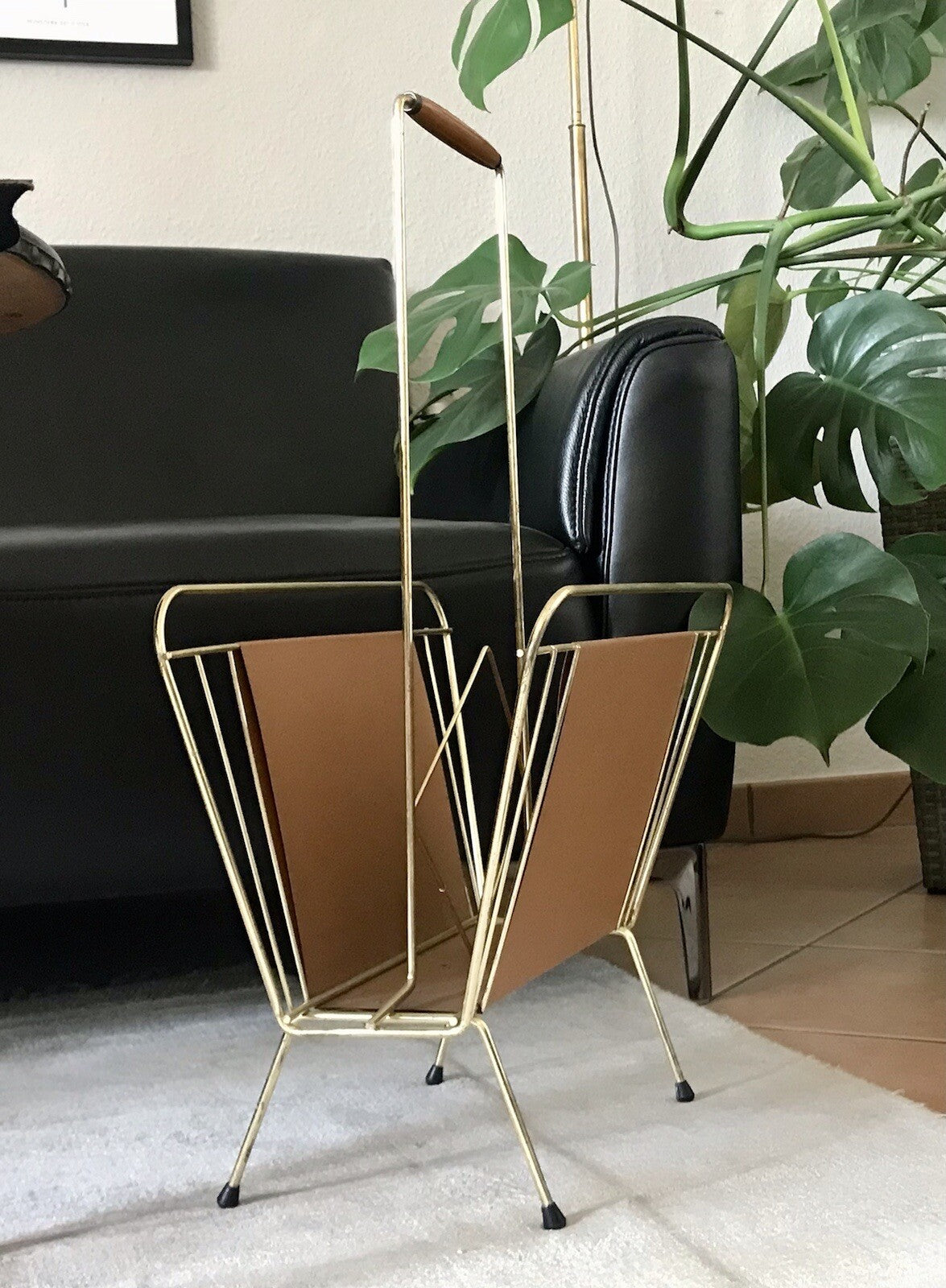 Vintage 60er Mid Century String-Ära Zeitungsständer Kultig gold braun