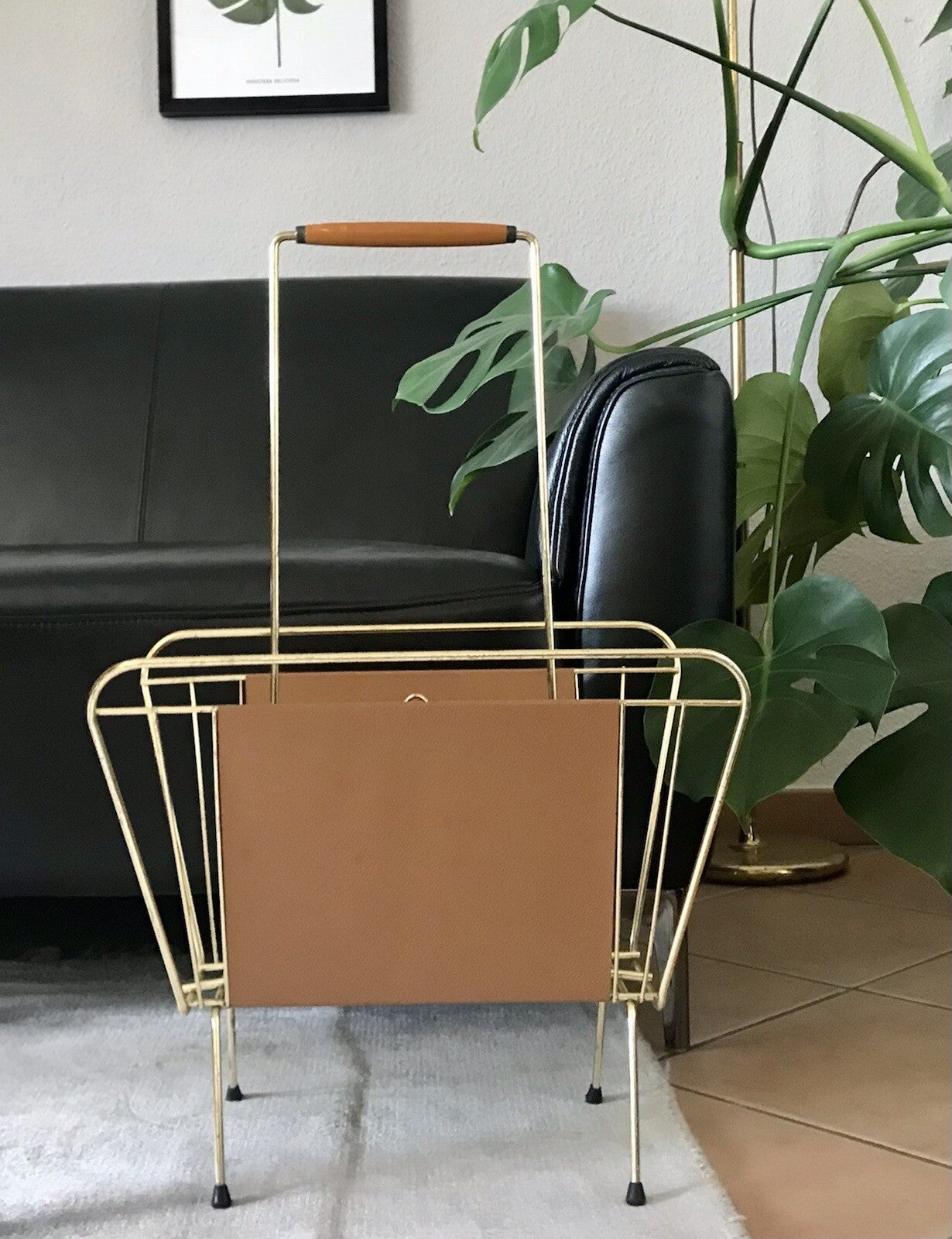 Vintage 60er Mid Century String-Ära Zeitungsständer Kultig gold braun