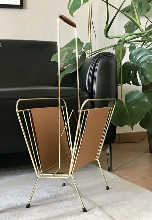 Vintage 60er Mid Century String-Ära Zeitungsständer Kultig gold braun
