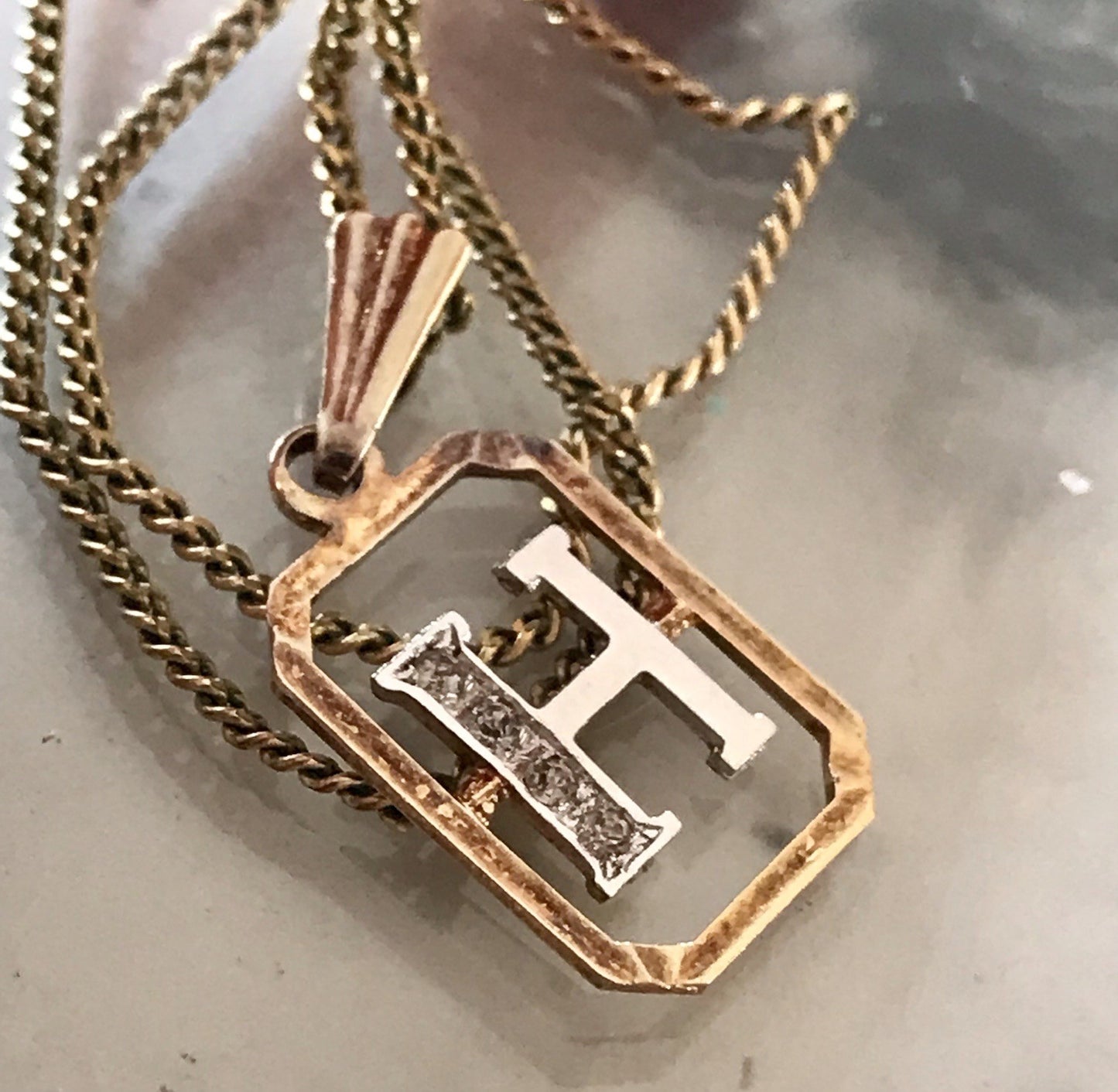 Vintage Edel Anhänger Buchstabe H Kettenanhänger Silber 925 Steinchen vergoldet