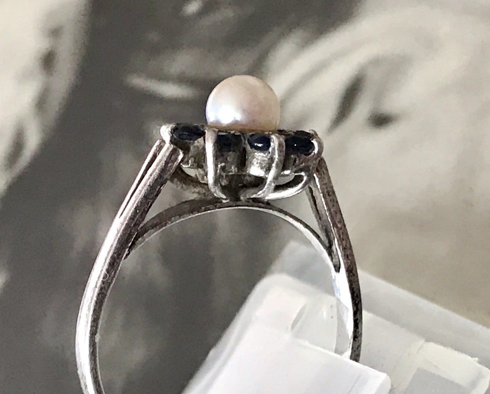 Antik? Vintage Art Déco Damen Ring Perle Spinell ? Saphir? Silber 925 Gr.57 18,1