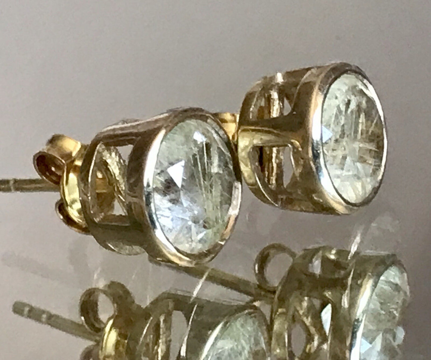 Ohrringe Ohrstecker DAMEN Silber vergoldet gold Bergkristall? Einschlüsse