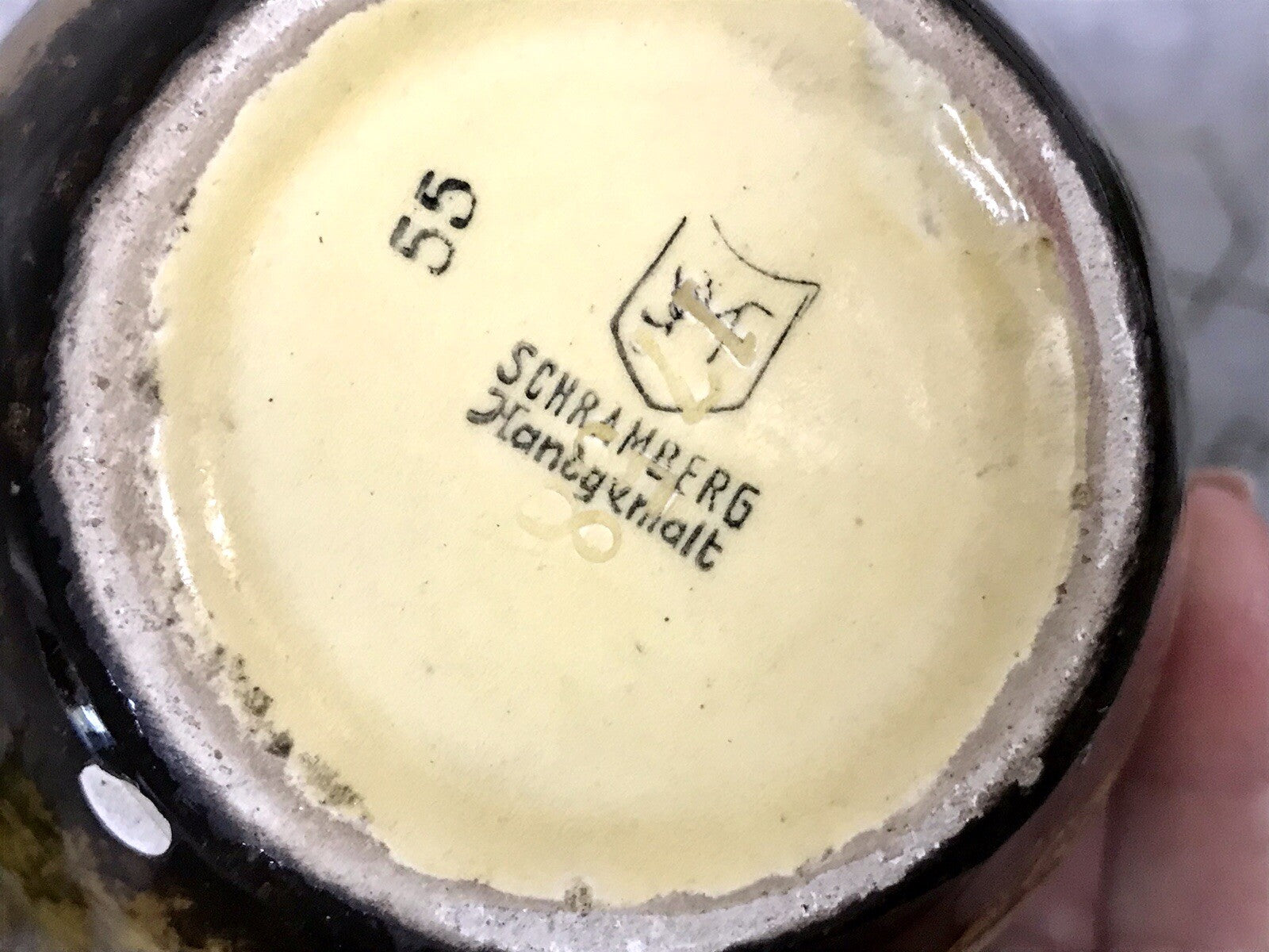 Antik  Keramik Majolika Schramberg  Vase Väschen handbemalt