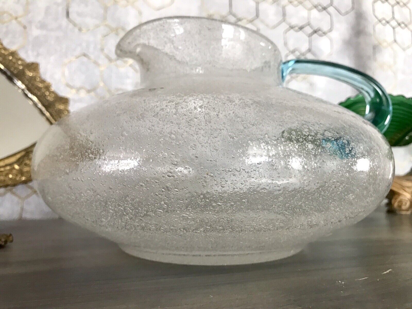Vintage Glaskunst Kanne Krug Glaskrug Karaffe Glasvase Glas Schaumglas