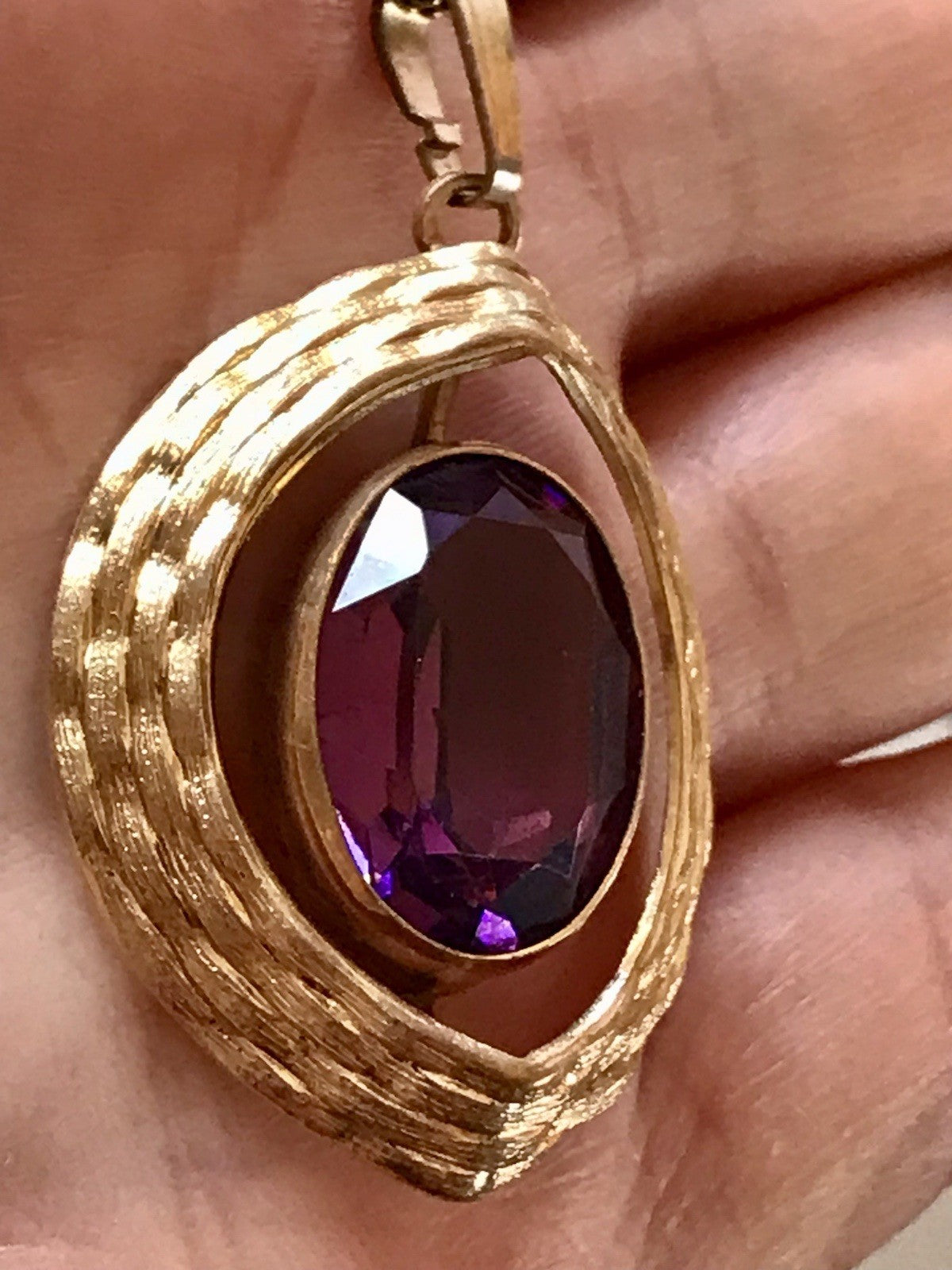 Vintage Designer Anhänger lila Stein Amethyst? Amerik. Doublè vergoldet