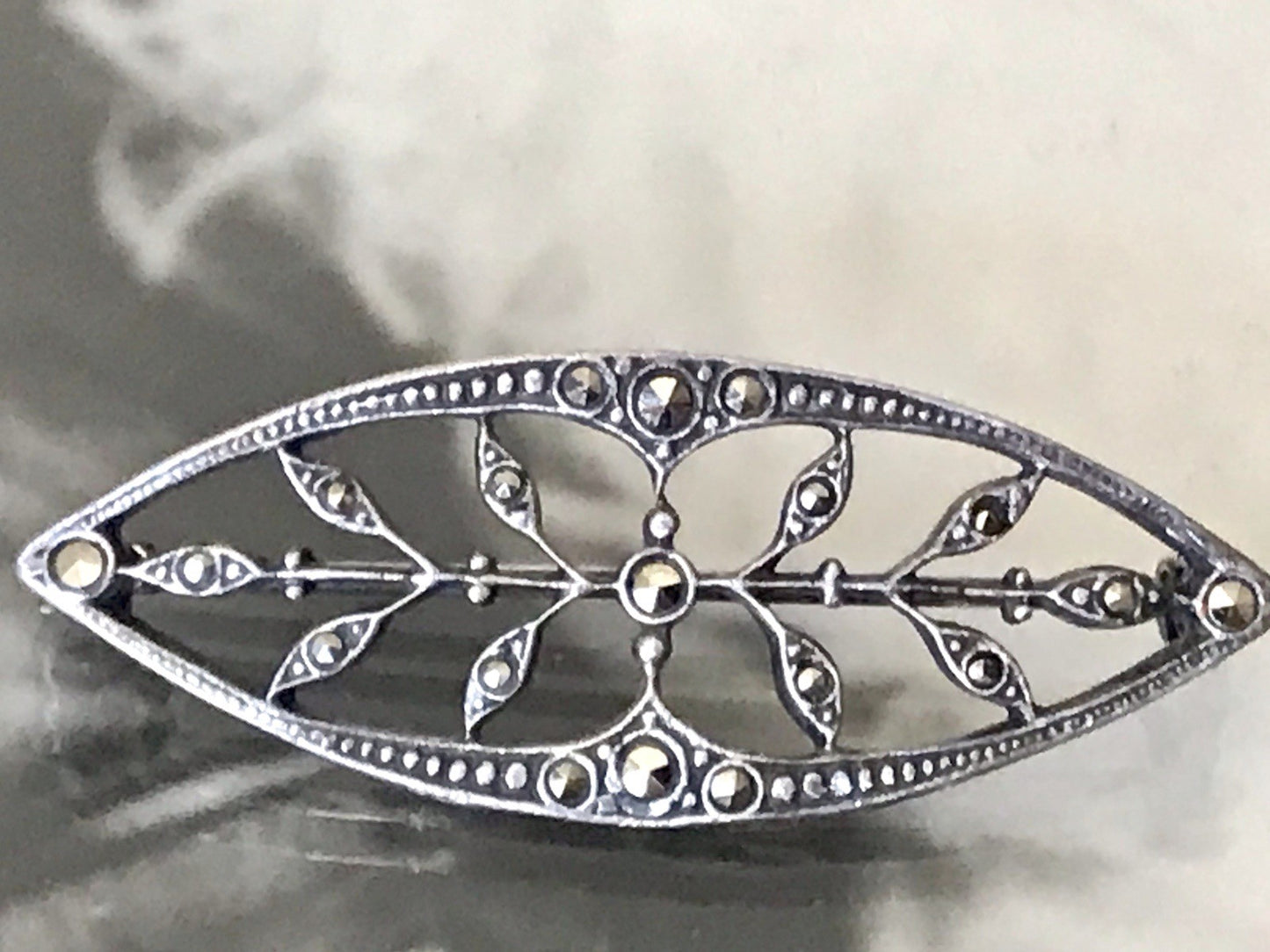 Antik reines Jugendstil Brosche 835 Silber Markasite WUNDERVOLLE ARBEIT!