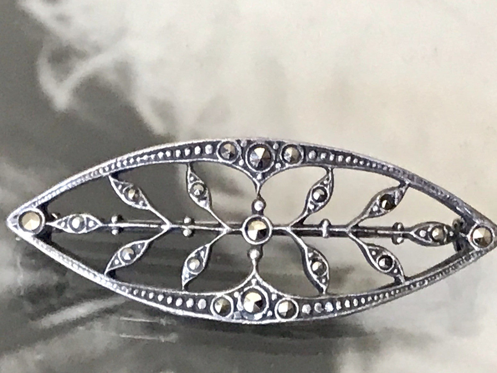 Antik reines Jugendstil Brosche 835 Silber Markasite WUNDERVOLLE ARBEIT!