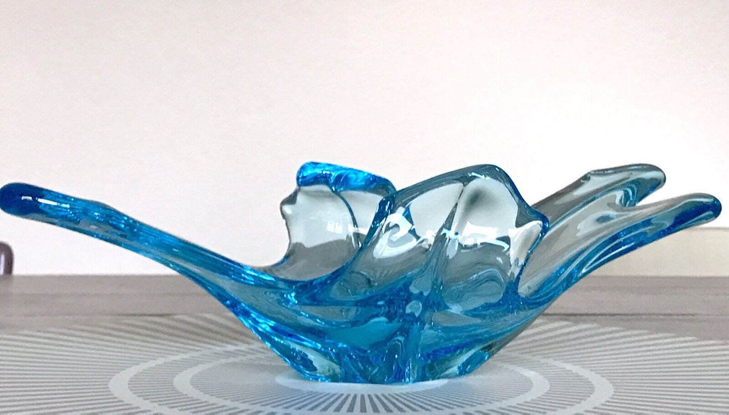 Murano 60er 70er Jahre Schale Glas Schön zipfelig türkis blau