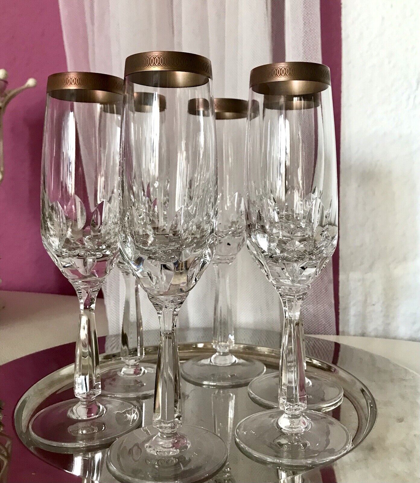 Vintage 6 EDEL Sektflöten Sektgläser Glas Kristallglas So Schön Mintonborte