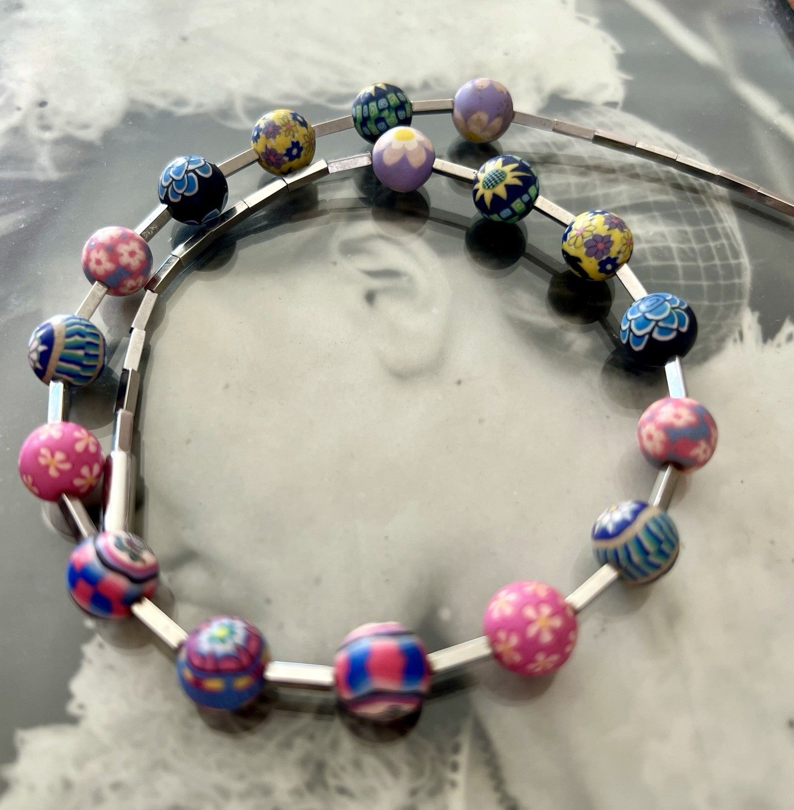 Swatch Bijoux Pila Halskette Damen Mädchen Edelstahl bunte Polymer Perlen Kette