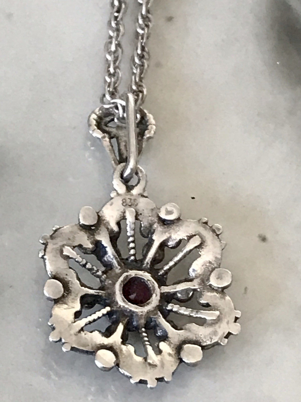 Antik ? Vintage Edel Halskette 925 Anhänger Kettenanhänger Silber 835 Rubin?