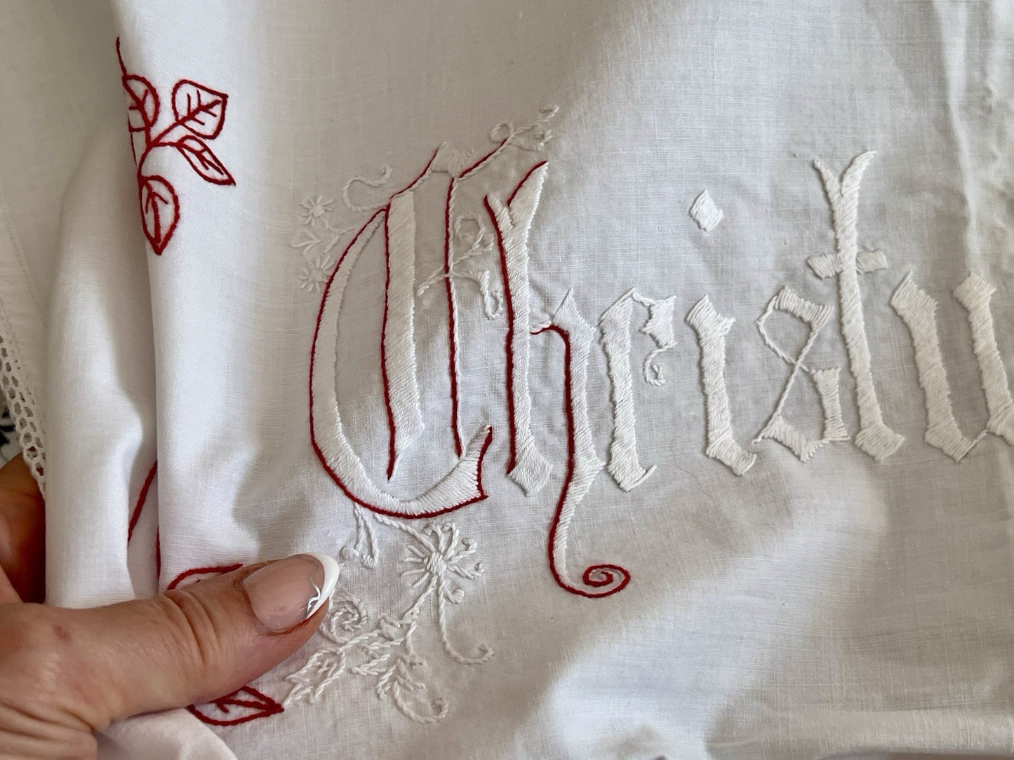 Antik Wandbehang Gardine „Christus ist mein Leben Sterben mein Gewinn