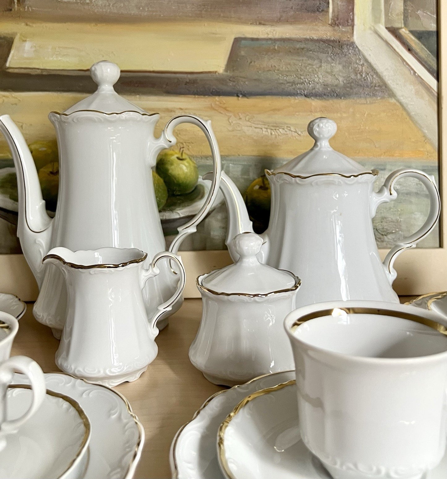 Vintage klassisches  Mitterteich Porzellan Kaffeeservice weiß gold 12 Pers. WOW!