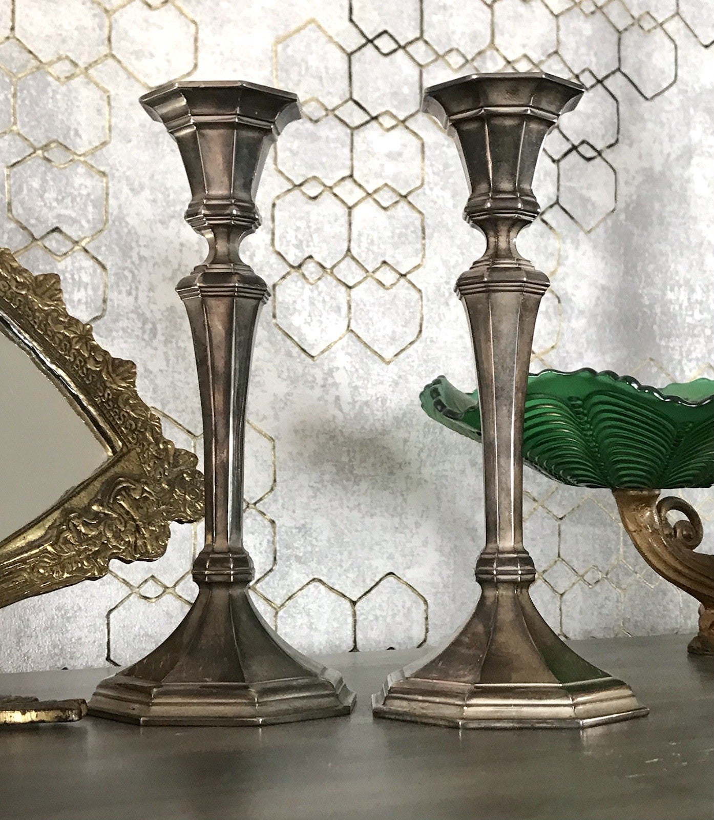 Antik 2 Kerzenleuchter Kerzenständer Art Déco Leuchter versilbert