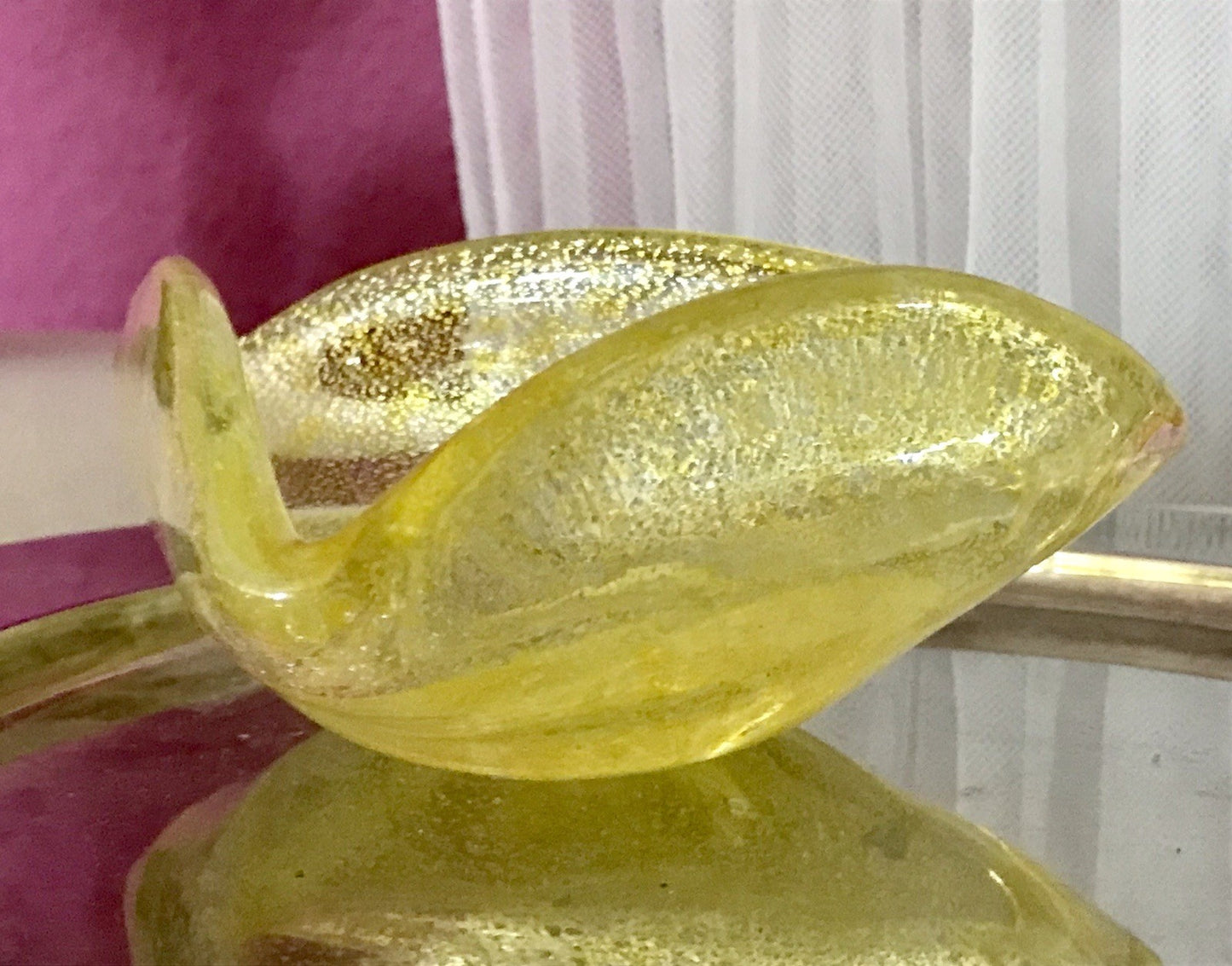 Murano 60er 70er Jahre Aschenbecher Schale Glas gelb So Schön! schillernd