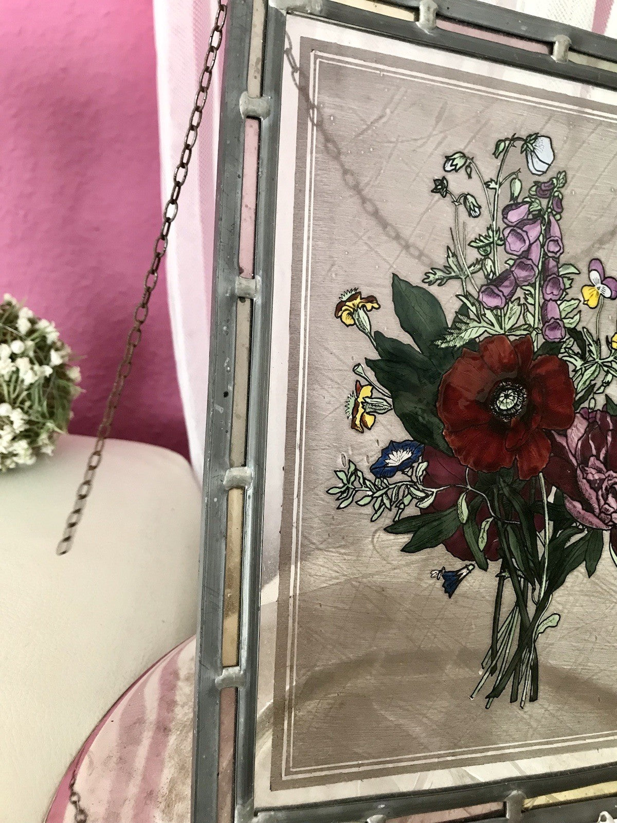 Antik? alt Bleiverglasung Fensterbild Blumenbouquett Glasmalerei