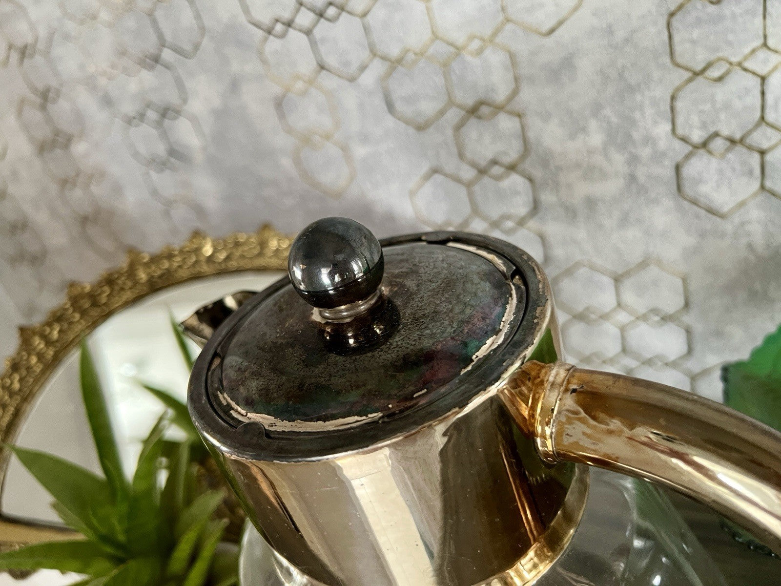 Antik Art Dèco DRGM Karaffe Kalte Ente  Glas optisch gerippt versilberte Montur