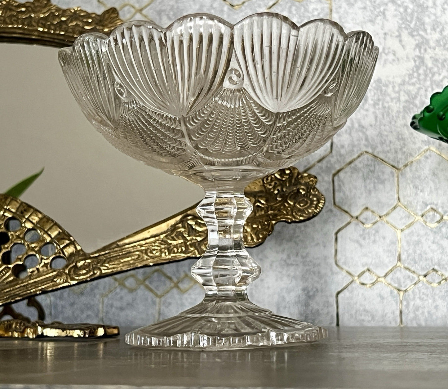 Antik Jugendstil Pressglas Glas Fußschale Schale Zuckerschale
