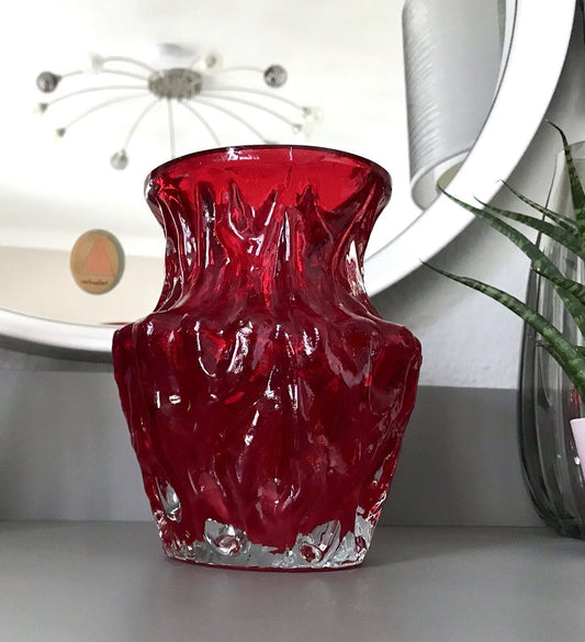 70er Jahre rot Glas Vase Blumenvase Glasvase Glas By Kurt Wokan Ingrid Hütte